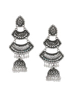 NVR Women Silver Toned Contemporary Jhumka Earrings | Grocsy
