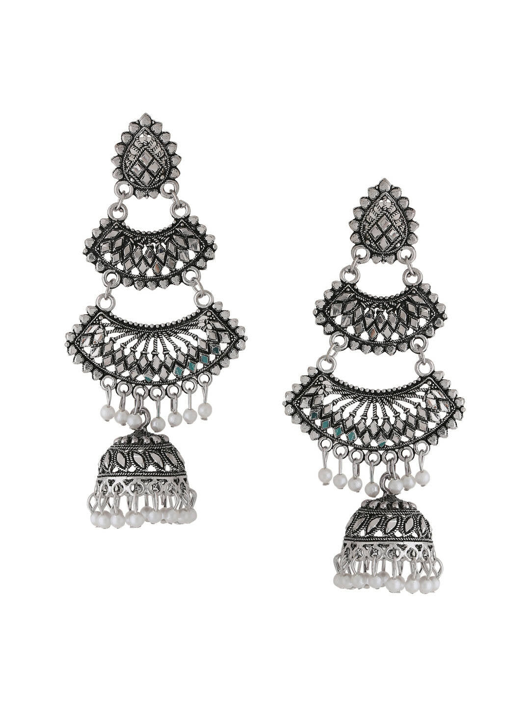 NVR Women Silver Toned Contemporary Jhumka Earrings | Grocsy