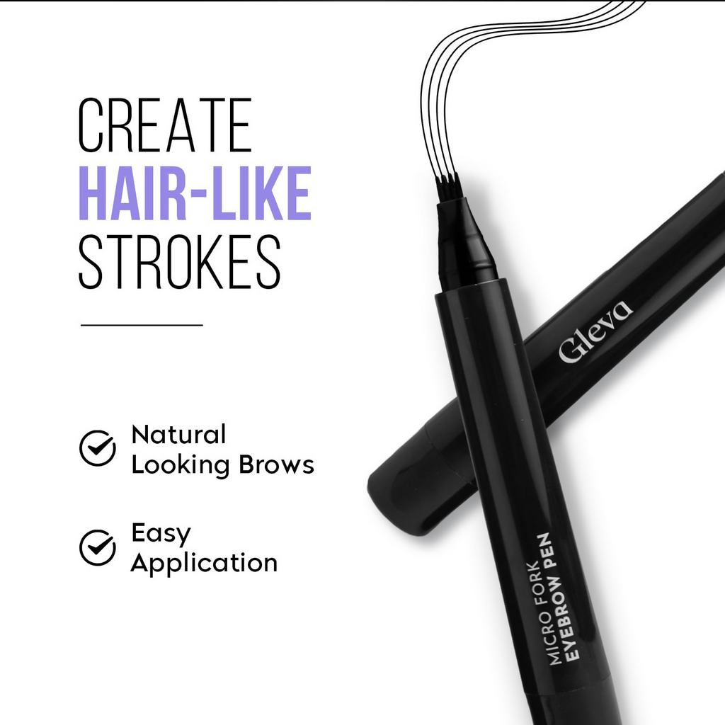 Gleva Eyebrow Pen with 4 Micro-Fork Tip Applicator - Black | Grocsy