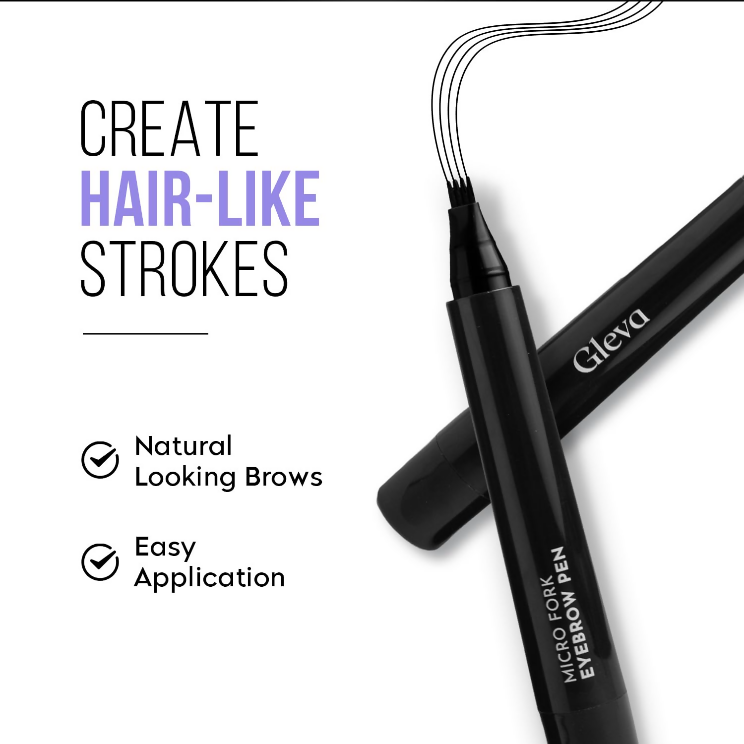 Gleva Eyebrow Pen with 4 Micro-Fork Tip Applicator - Black | Grocsy