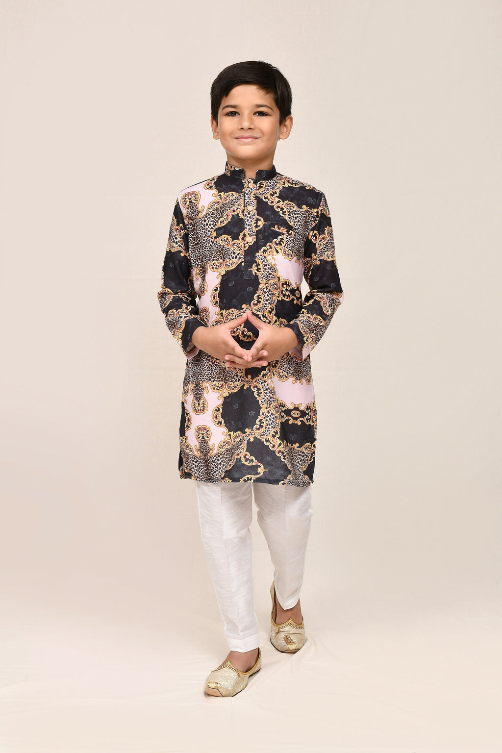 Joban Fashion Cotton Silk Black Kurta With Straight Fit Pant | Grocsy