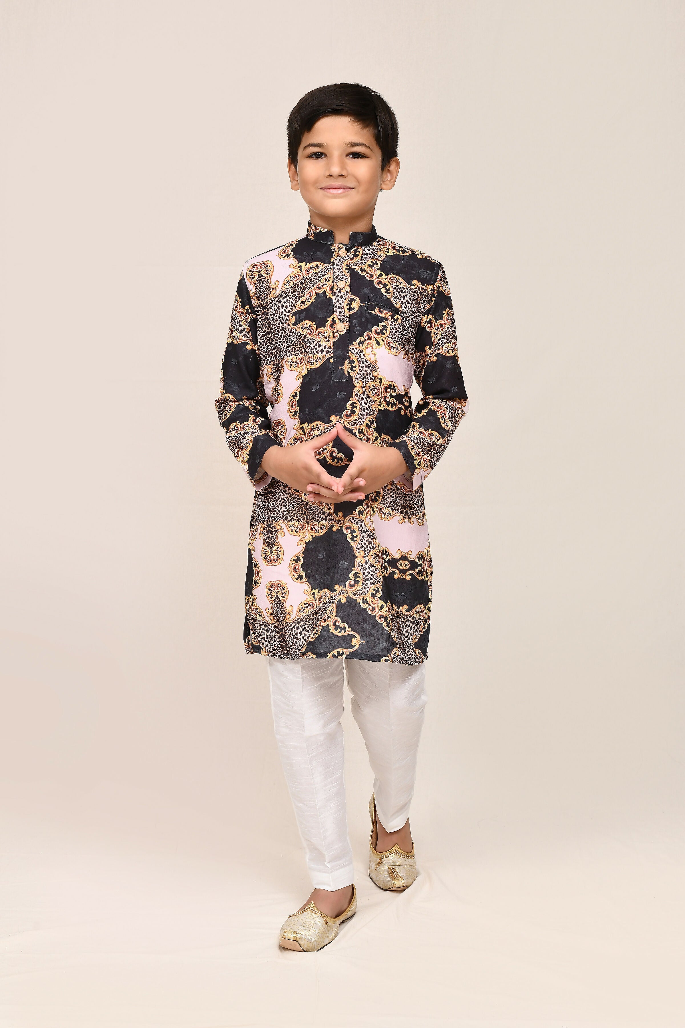 Joban Fashion Cotton Silk Black Kurta With Straight Fit Pant | Grocsy