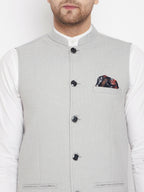 Even Apparels Grey Merino Men's Nehru Jacket-Contrast Lining-Free Pocket Square | Grocsy