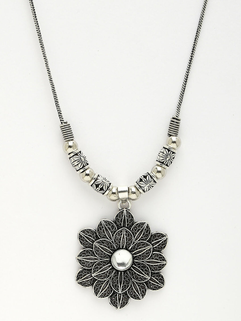 NVR Women's Silver-Toned Decent Floral Shape Pendant with Chain | Grocsy