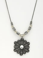 NVR Women's Silver-Toned Decent Floral Shape Pendant with Chain | Grocsy