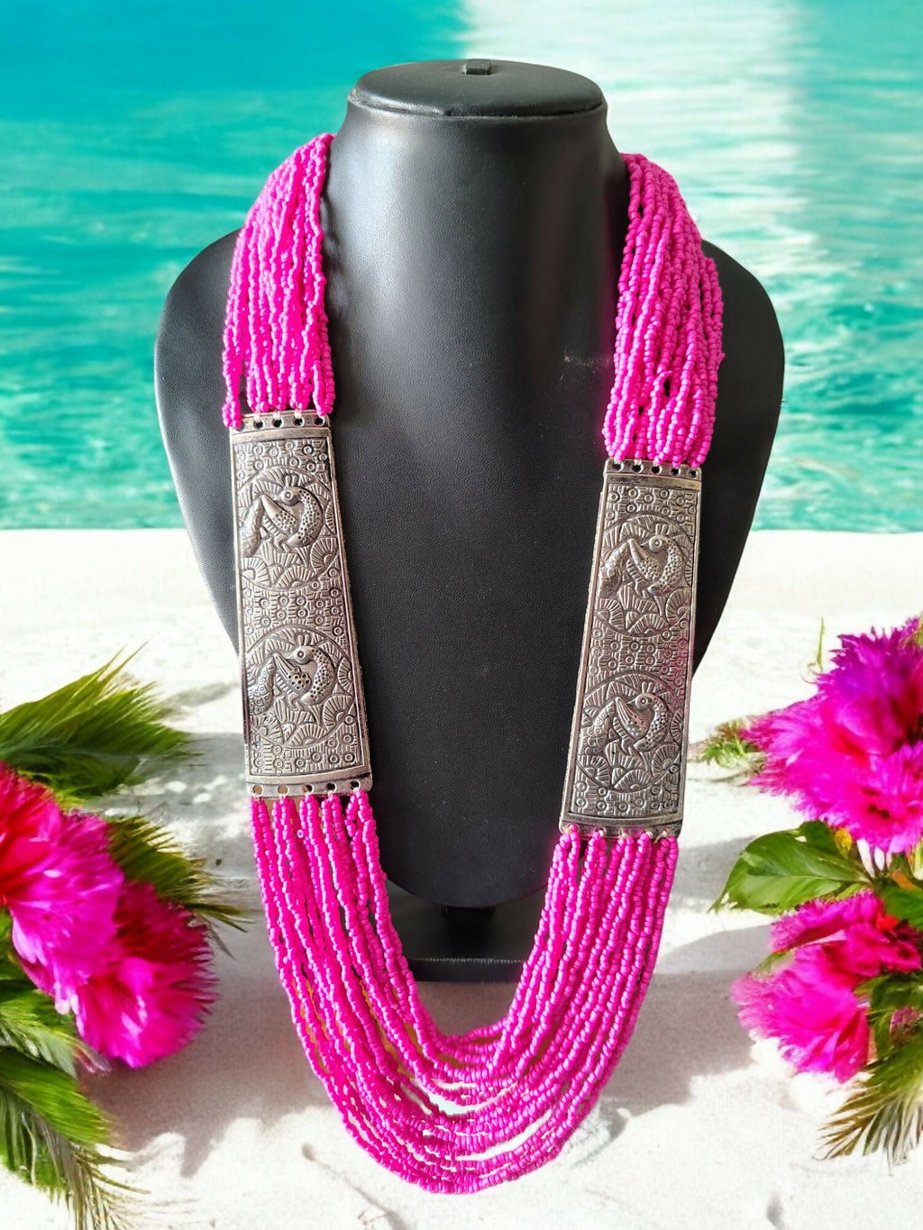 Inhanns Saree Shobha Statement Necklace - Pink Necklace | Grocsy