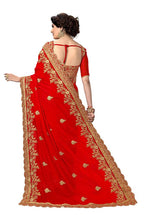 Sarvadarshi Fashion Women's Red Fabric Silk Heavy Work Embroidery Saree With Blouse Piece | Grocsy