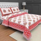 Queen Size 230x270 Cms Jaipuri Hand Block Printed Traditional 144TC Cotton Bedsheet with 2 Pillow Covers | Grocsy