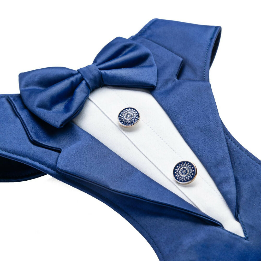 Waggety Tuxedo Dog Harness - Stylish Blue & White Design, Adjustable Fit, Durable Fabric, Elegant Pet Harness for Dogs | Grocsy