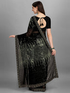 Vegaa Fashion Black Georgette Embroidered Party Wear Saree | Grocsy