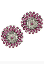 Mominos Fashion Johar Kamal Oxidised Silver-Plated Brass Finish Kundan Choker For Women (Pink) | Grocsy