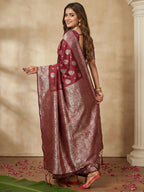 Shree Shyam Fashion Maroon Silk Blend Saree | Grocsy