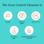 Foxtale 2% Salicylic Acid Acne Control Cleanser For Oily And Acne Prone Skin - Reduces Pimples and Breakouts | Grocsy
