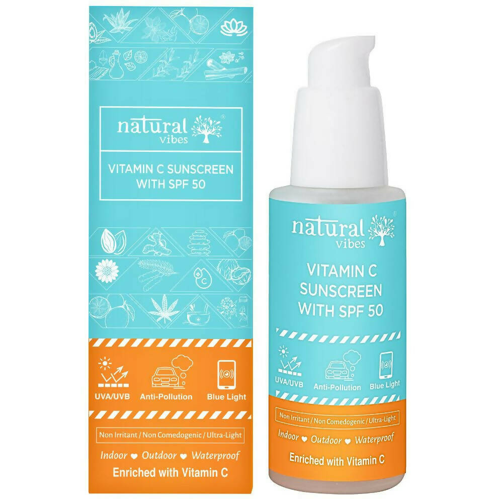 Natural Vibes Vitamin C Sunscreen SPF 50 + - UVA/UVB rays, Blue Light & Pollution Protection | Grocsy