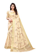 Vamika Cream Color Cotton Polyester Silk Weaving Saree | Grocsy