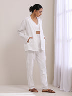 trueBrowns White Slub Texture Pant Suit Set | Grocsy