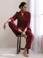 trueBrowns Ruby Wine Dobby Collar Short Co-Ord Set | Grocsy