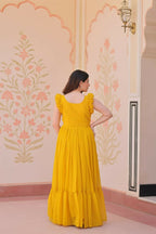 Vastranavya Yellow Faux Blooming With Sequins Multithreaded Beads Embroidered work Gown | Grocsy