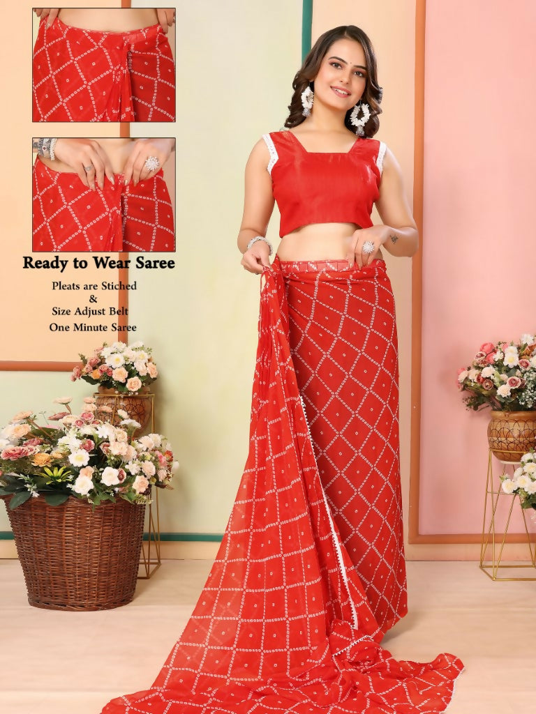 Red Georgette Designer Printed Ready To Wear Saree - Elite | Grocsy