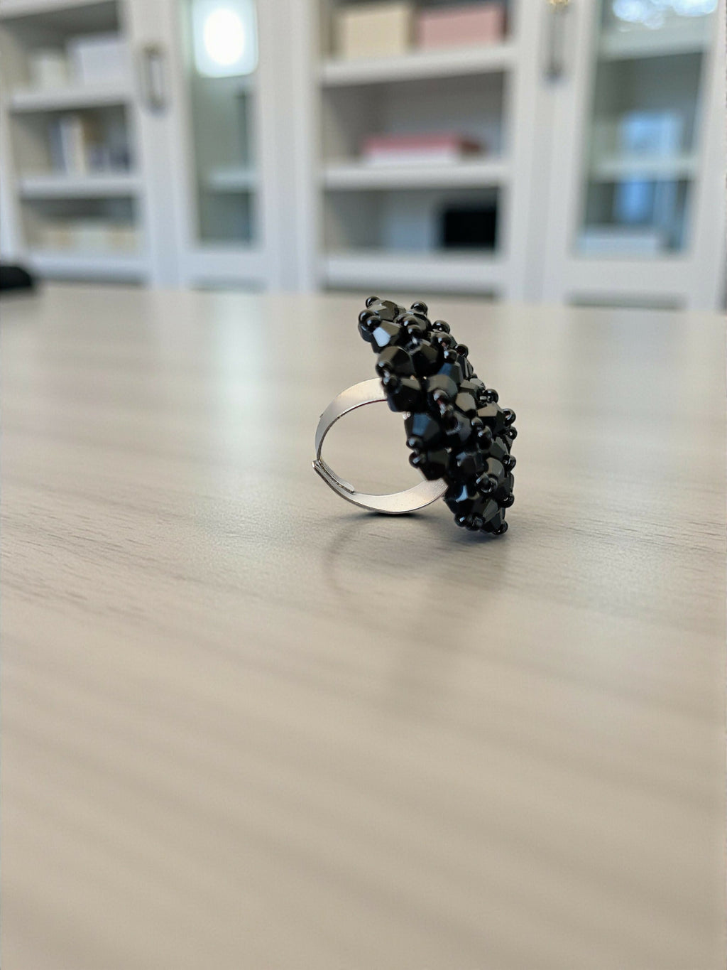 Inhanns Rang-E-Roshan Adjustable Ring – Handmade Crystal Statement Ring - Black | Grocsy