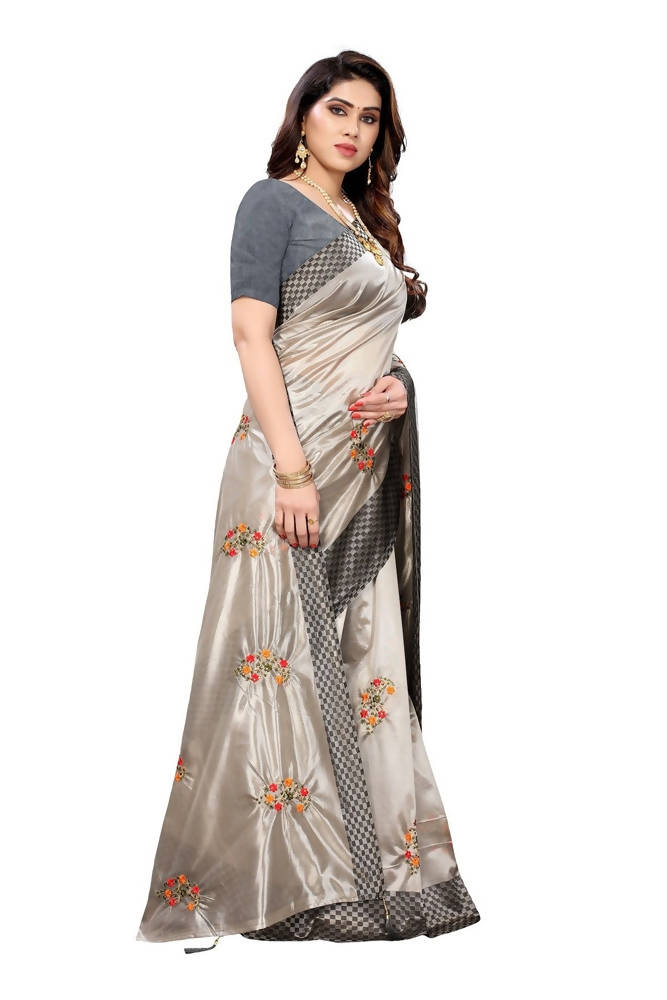 Vamika Grey Crepe Embroidery Saree (Nirali Grey) | Grocsy
