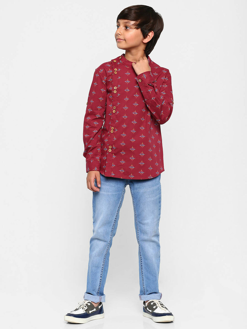 Manet Ethnic Full Sleeves Printed Shirt - Maroon | Grocsy