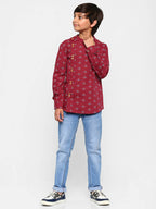 Manet Ethnic Full Sleeves Printed Shirt - Maroon | Grocsy