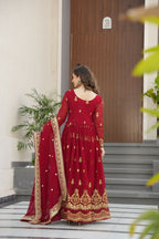 Joban Fashion Maroon Georgette Sequence Embroidery Work Kurta Set | Grocsy