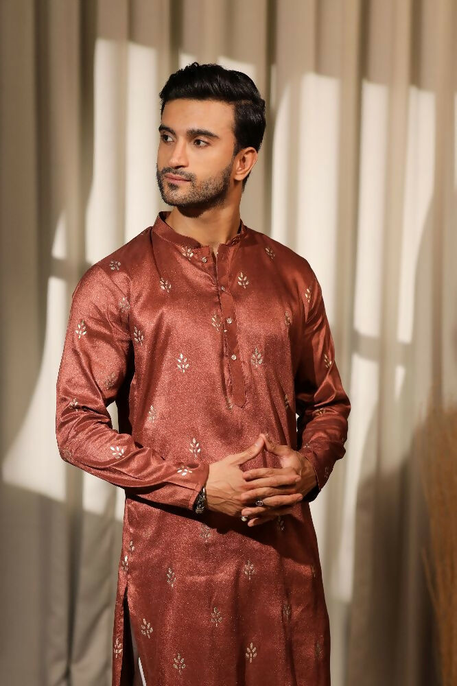 Brown Viscose Designer Embroidery Work Kurta Set - Mahotsav | Grocsy