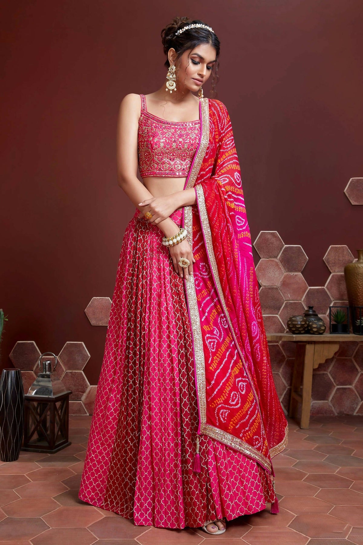 Wedding Designer Pink Pure Chinon Silk Lehenga Choli - Anbazaar | Grocsy