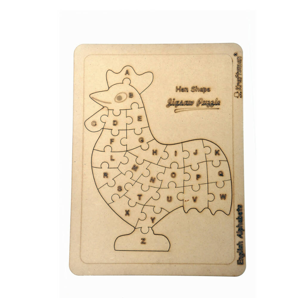 Kraftsman English Alphabets Wooden Jigsaw Puzzles Hen/Cock Shape Puzzle | Color Kit Included | Grocsy