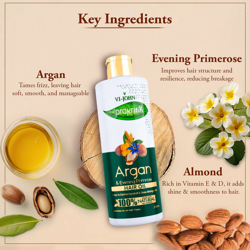 VI-JOHN Prakritik Argan & Evening Primrose Hair oil, Helps to Control Dandruff,100% Bio Actives Hair Oil | Grocsy