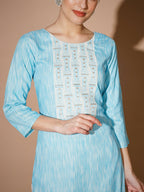 Myshka Women Blue Printed Kurta & Trousers With Dupatta | Grocsy