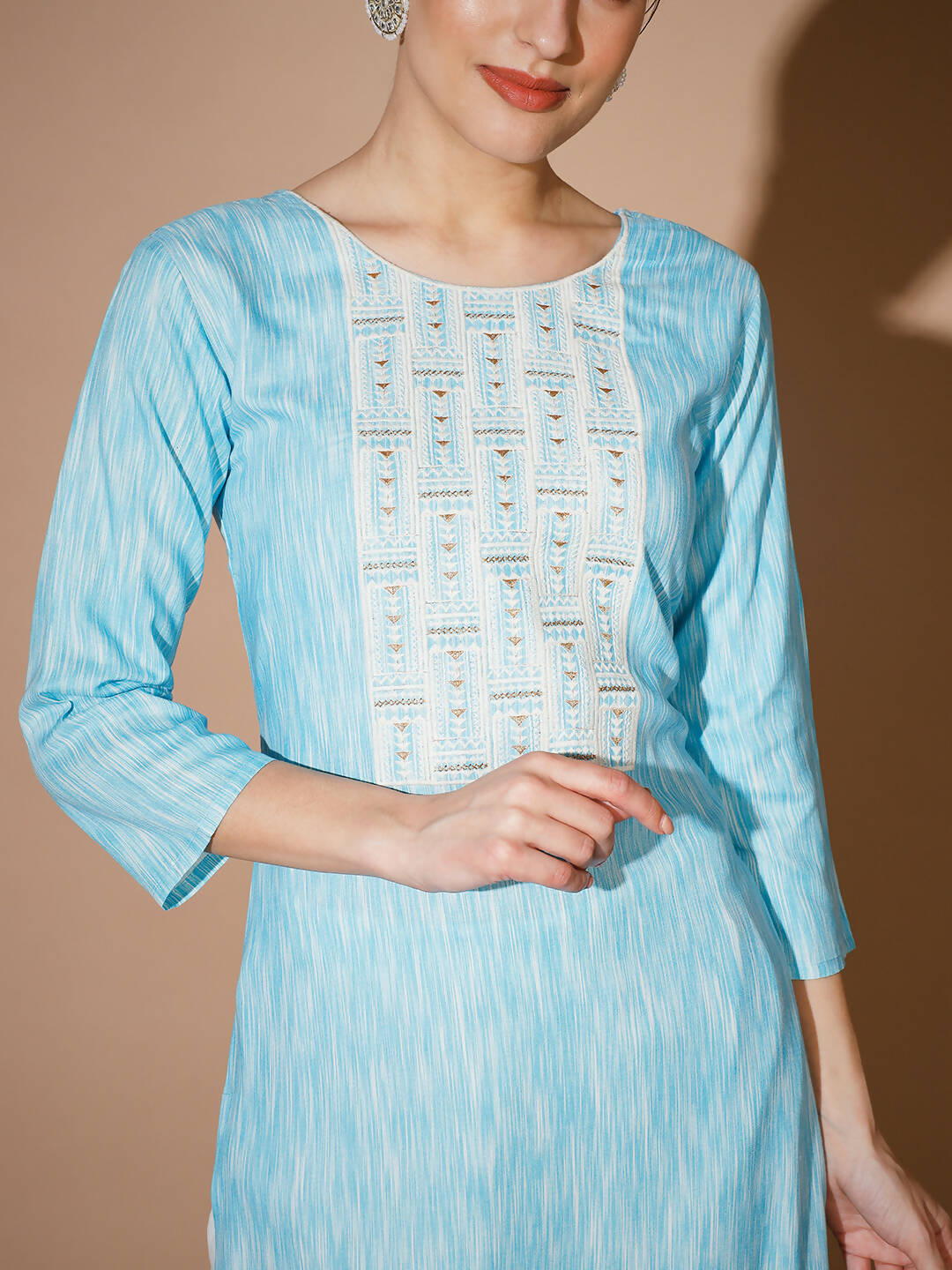 Myshka Women Blue Printed Kurta & Trousers With Dupatta | Grocsy