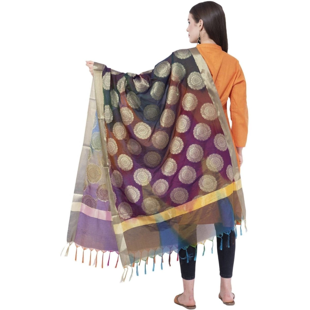 A R Silk Women's Zari Embroidery With Rainbow Colour Vanarsi Silk Rainbow Multi Dupattas aMulti Colourd Chunnis | Grocsy