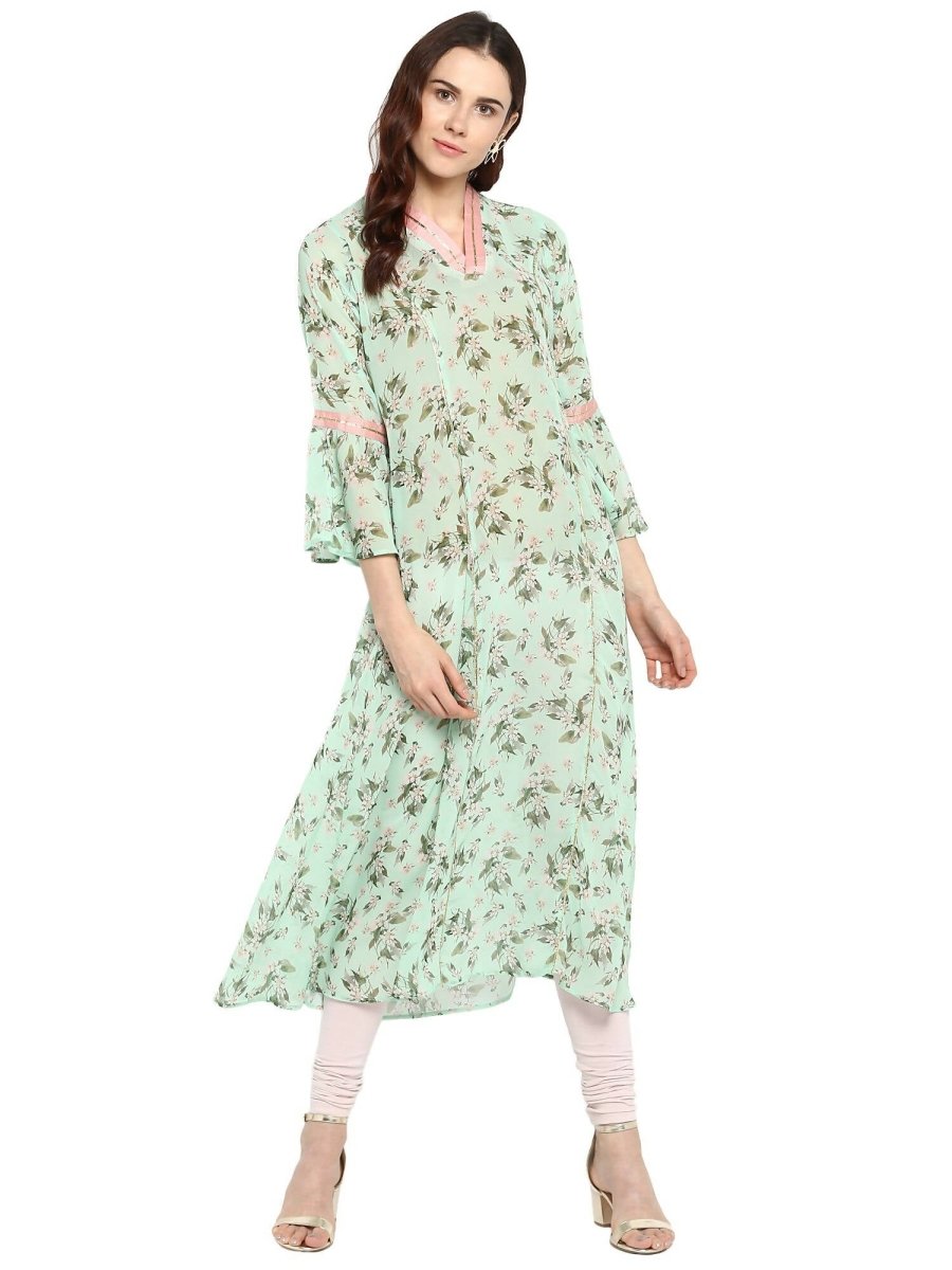 Ahalyaa Women's Yellow Geogette Digital Print Kurta | Grocsy