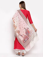 Myshka Women's Pink Cotton Solid 3/4 Sleeve V Neck Casual Kurta Dupatta Set | Grocsy