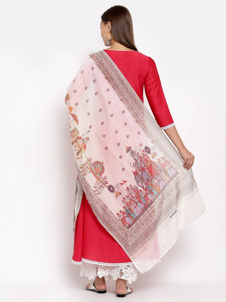 Myshka Women's Pink Cotton Solid 3/4 Sleeve V Neck Casual Kurta Dupatta Set | Grocsy