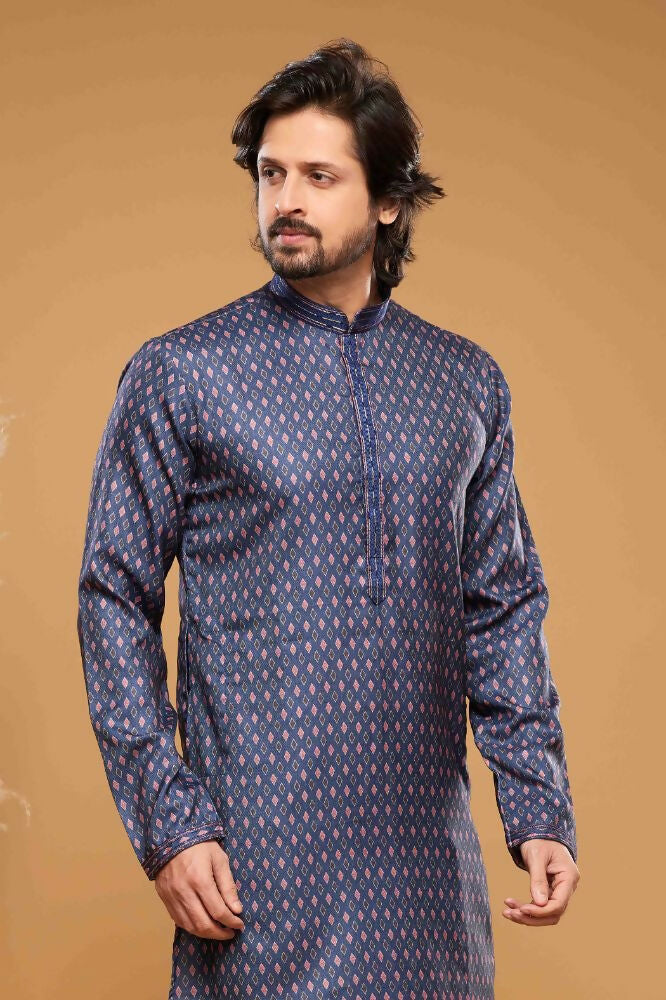 Raivat Ethnic Art Silk Digital Print Pintux Work Kurta Pajama In Blue Colour | Grocsy