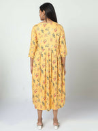 Manet Three Fourth Maternity Dress Floral Print With Concealed Zipper Nursing Access - Yellow | Grocsy