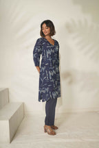 Miravan Women's Abstract Printed Cotton Blue Co-Ord Set | Grocsy