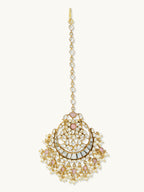 Nuyug 22K Gold-Plated Pearls & Pink Kundan Studded Statement Maang Tikka Head Jewellery | Grocsy