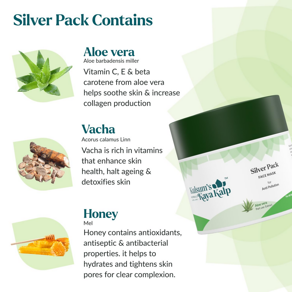 Kulsum's Kaya Kalp Silver Pack For Anti-Pollution With Silver Leaf & Aloe Vera | Grocsy