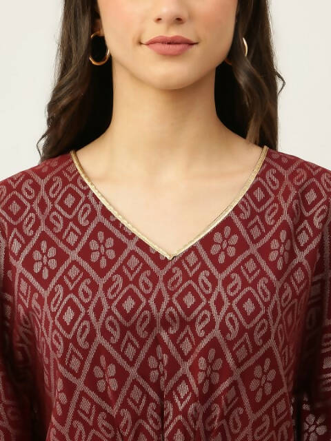 FIORRA Women's Maroon Poly Crepe Kaftan Type Kurta Set | Grocsy