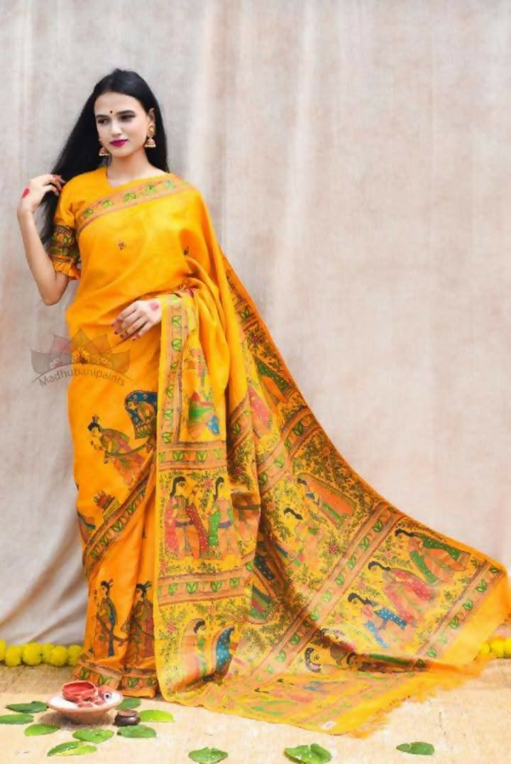 Exclusive Collection Yellow 3 Beautiful Khadi Ghicha Handloom Saree | Grocsy