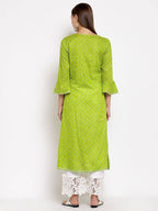 Myshka Women's Green Cotton Printed Full Sleeve Round Neck Casual Dress | Grocsy