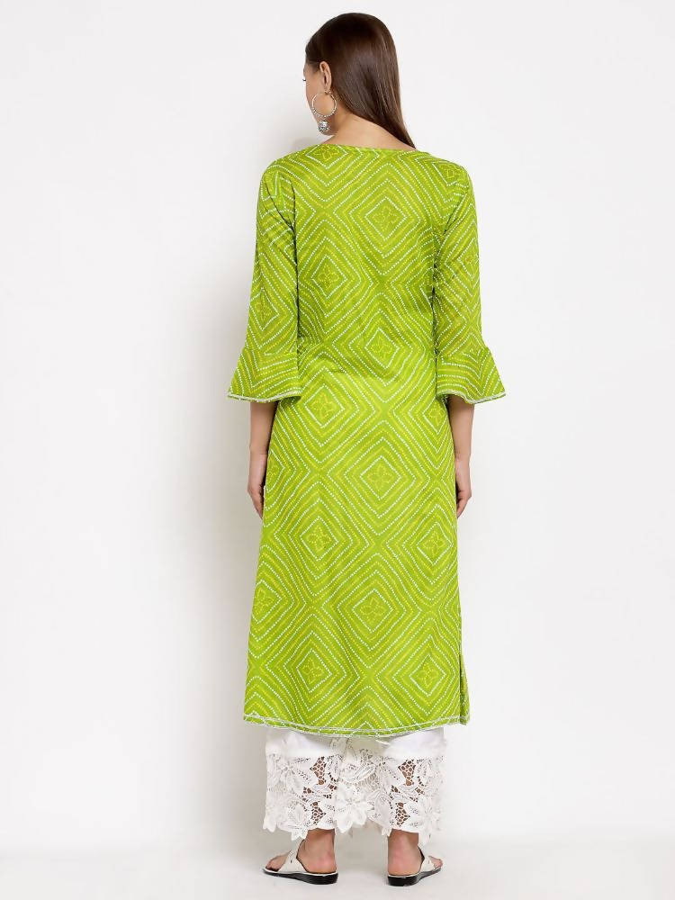 Myshka Women's Green Cotton Printed Full Sleeve Round Neck Casual Dress | Grocsy