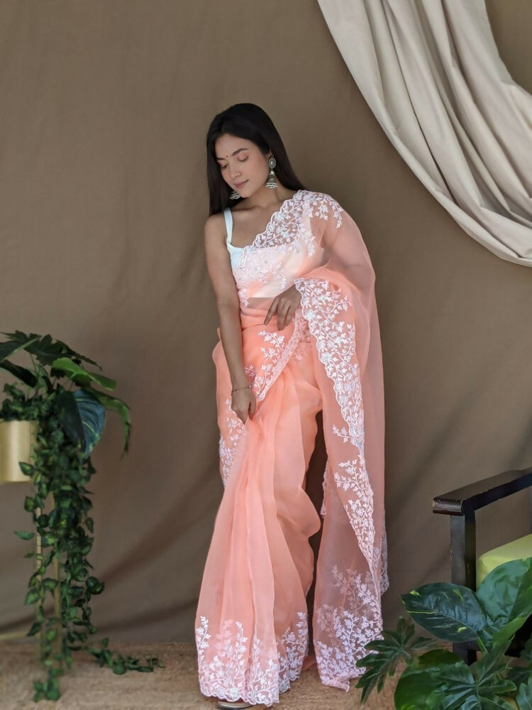 Vamsee Sai Pallavi Orange Organza Saree | Grocsy