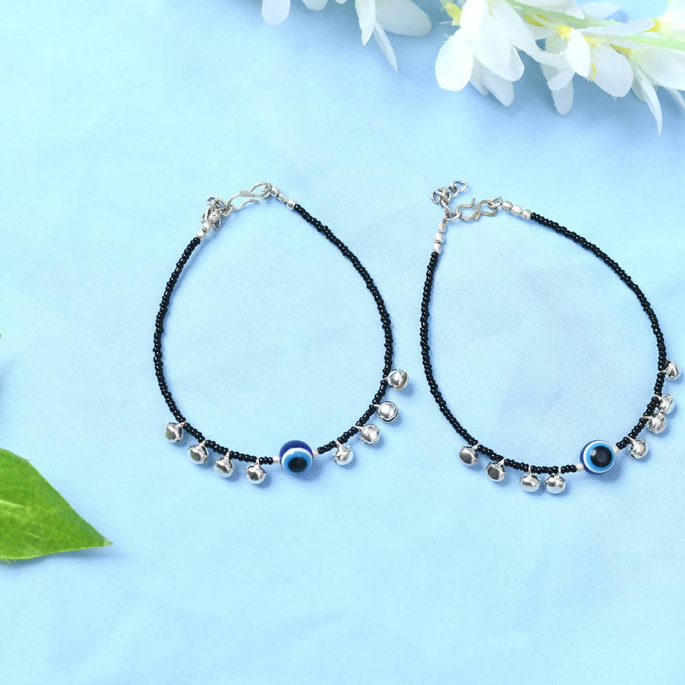 Mominos Fashion Kamal Johar Nazariya Silver/Black Anklets | Grocsy