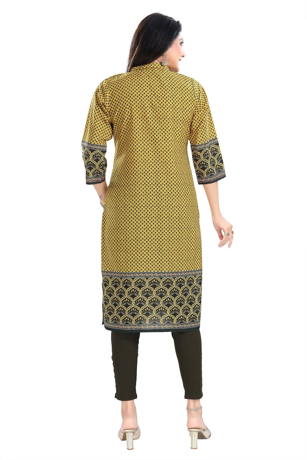 Snehal Creations Yellow Designer Digital Print Cotton Slub Fabric Long Kurti Tunic | Grocsy